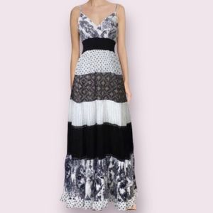 Cassee's Weekend White & Black Print Tiered Boho Maxi Dress